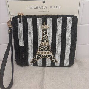 🇫🇷 Sincerely Jules Paris Striped Beaded Wristlet - Black, White & Gold 🇫🇷
